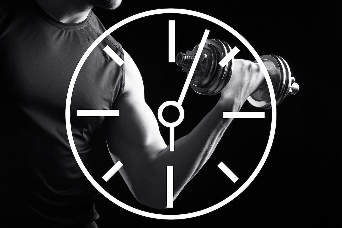 Clock illustration with a man exercising in the background