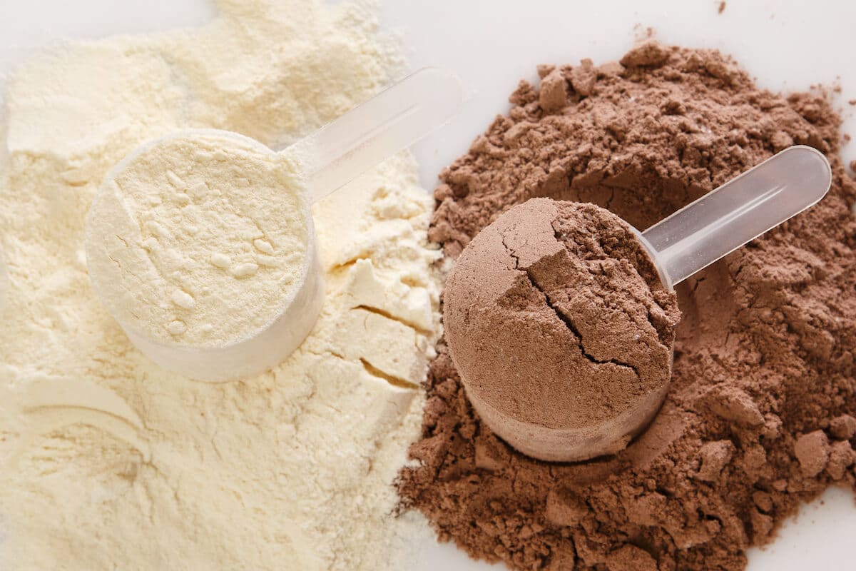 Casein vs whey: scoops of 2 different protein powders