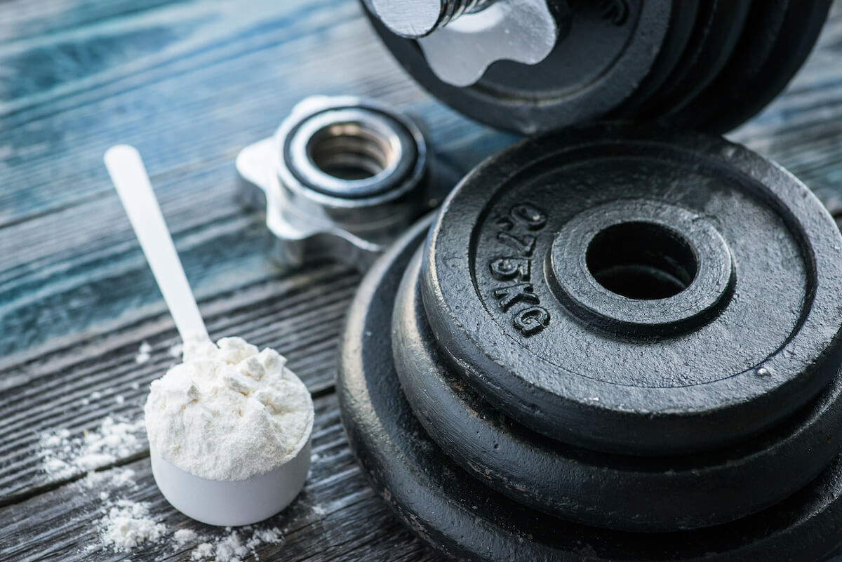 Protein powder and some barbell plates